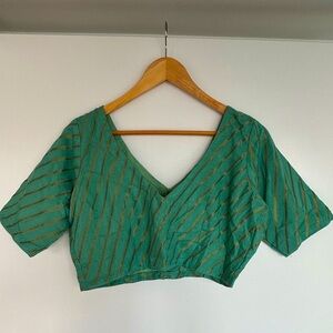 Stunning 18” PTP Striped Women's Cropped Top, Green and Gold, Size Medium